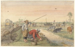Landskap med två ålfiskare vid ett dike av Hendrick Avercamp