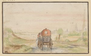 Landsväg med en röd vagn av Hendrick Avercamp