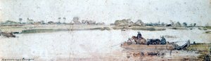 Flodlandskap med repfärja, tidigt 1600-tal. av Hendrick Avercamp