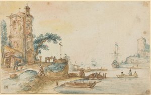 Scen med ett torn till vänster av Hendrick Avercamp
