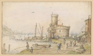 Stad vid en flod av Hendrick Avercamp