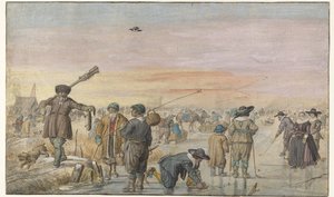 Vinterscen på isen, med en jägare som visar en utter av Hendrick Avercamp