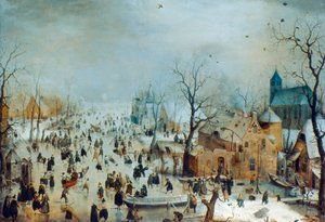Vinterscen med skridskoåkare, c1608