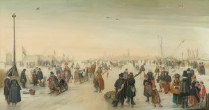Vinterglädje framför staden. Omkring 1620 av Hendrick Avercamp