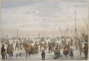 Vinterlandskap vid solnedgång av Hendrick Avercamp