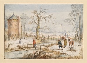 Vinterlandskap med runt torn av Hendrick Avercamp