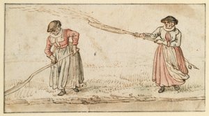 Två kvinnor med spadar av Hendrick Avercamp