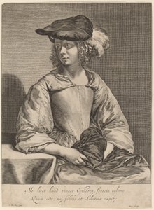Flicka i en plymerad hatt av Hendrick Bary after Gerard ter Borch the Younger