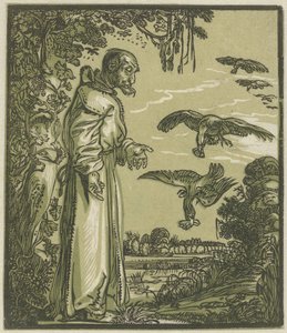Eremiten Paulus (Elijah?) matad av korpar av Hendrick Goltzius (attributed to)