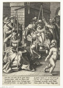 Äktenskapsvågen Pengar är den sanna kärleken Bröllopsskalan Ordspråk efter Karel van Mander (serietitel) av Hendrick Goltzius (attributed to workshop of)