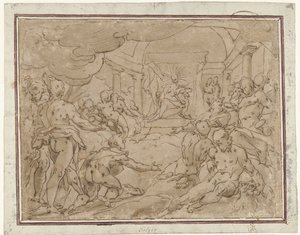Phaeton ber Apollo om solvagnen av Hendrick Goltzius (school of)