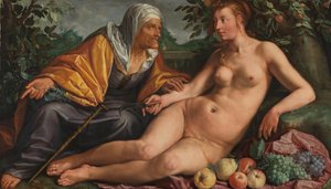 Vertumnus och Pomona av Hendrick Goltzius (signed by artist)