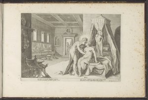 Apollo förför Leucothea Ovidius metamorfoser (serietitel) Rekreationer av P. Ovidius Naso (serietitel) av Hendrick Goltzius (workshop of)