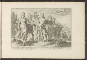 Apollo anförtror Asclepius åt Chiron Ovidius metamorfoser (serietitel) Rekreationer av P. Ovidius Naso (serietitel) av Hendrick Goltzius (workshop of)