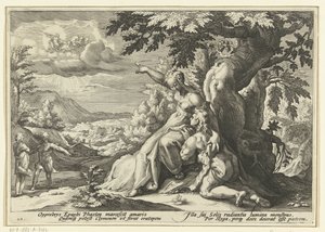 Clymene visar Phaethon sin far, solguden Ovidius metamorfoser (serietitel) av Hendrick Goltzius (workshop of)