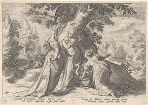 Cecrops döttrar öppnar Minerva .s korg Metamorphoses of Ovid (serietitel) av Hendrick Goltzius (workshop of)
