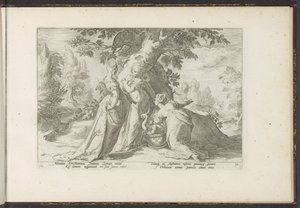 Cecrops döttrar öppnar Minerva .s korg Ovidius metamorfoser (serietitel) Återskapanden av P. Ovidius Naso (serietitel) av Hendrick Goltzius (workshop of)