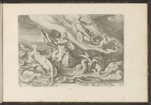 Juno klagar till Thetis och Oceanus Ovidius metamorfoser (serietitel) Återskapanden av P. Ovidius Naso (serietitel) av Hendrick Goltzius (workshop of)