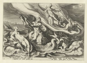 Juno klagar till Thetis och Oceanus Ovidius metamorfoser (serietitel) av Hendrick Goltzius (workshop of)