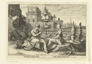 Juno närmar sig Semele i Beroes skepnad Ovidius metamorfoser (serietitel) av Hendrick Goltzius (workshop of)