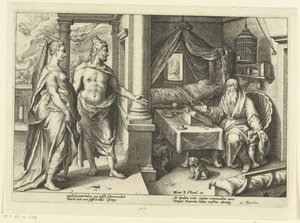 Juno och Jupiter konsulterar Tiresias Ovidius metamorfoser (serietitel) av Hendrick Goltzius (workshop of)
