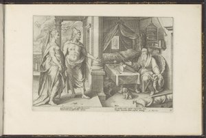 Juno och Jupiter frågar Tiresias om råd Ovidius metamorfoser (serietitel) Återskapanden av P. Ovidius Naso (serietitel) av Hendrick Goltzius (workshop of)