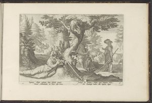 Mercury en Battus Ovidius Metamorfosen (serietitel) Herscheppingen van P. Ovidius Naso (serietitel) av Hendrick Goltzius (workshop of)