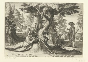 Mercury en Battus Ovidius Metamorfosen (serietitel) av Hendrick Goltzius (workshop of)