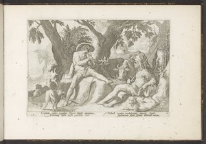 Mercury spelar flöjt för Argus Ovidius metamorfoser (serietitel) Återskapanden av P. Ovidius Naso (serietitel) av Hendrick Goltzius (workshop of)