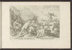 Neptunus och flodgudarna orsakar en översvämning Ovidius metamorfoser (serietitel) Återskapanden av P. Ovidius Naso (serietitel) av Hendrick Goltzius (workshop of)
