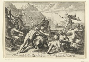 Neptunus och flodgudarna orsakar en syndaflod Ovidius metamorfoser (serietitel)