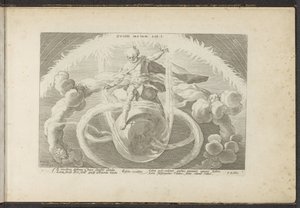 Ordning i kaoset Skapandet av de fyra elementen Ovidii Metam. lib. I (titel på objekt) Ovidius metamorfoser (serietitel) Återskapanden av P. Ovidius Naso (serietitel) av Hendrick Goltzius (workshop of)