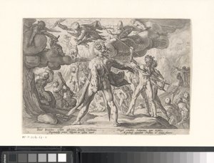 Strid mellan gudarna och jättarna Metamorphoses of Ovid (serietitel) av Hendrick Goltzius (workshop of)