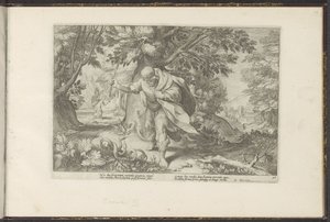 Tiiresias slår två parande ormar Ovidius metamorfoser (serietitel) Återskapanden av P. Ovidius Naso (serietitel) av Hendrick Goltzius (workshop of)