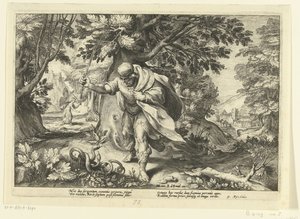 Tiresias slår två parande ormar Ovidius metamorfoser (serietitel) av Hendrick Goltzius (workshop of)
