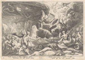 Val van Phaëthon Metamorfosen van Ovidius (serietitel) av Hendrick Goltzius (workshop of)