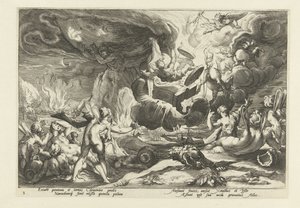 Val van Phaëthon Ovidius Metamorfosen (serietitel) av Hendrick Goltzius (workshop of)
