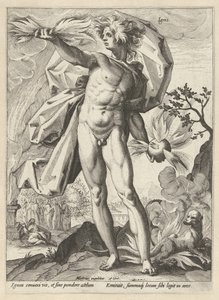 Fyrverkeri Ignis (titel på objekt) The Four Elements (serietitel) av Hendrick Goltzius (workshop of)