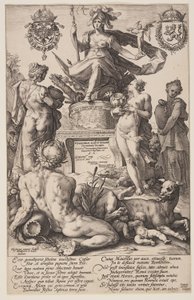 Allegori över Rom, titelplansch från De romerska hjältarna av Hendrick Goltzius