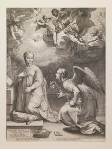 Bebådelsen, ur serien ”Jungfru Marias liv” av Hendrick Goltzius