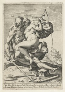Arbetskraft och industri (Labor / Diligentia) The Reward of Labour, Diligence, Practice and Art (serietitel) av Hendrick Goltzius