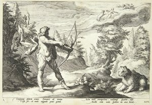 Arcas förberedde sig på att döda sin mamma av Hendrick Goltzius