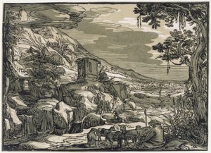 Arkadiskt landskap med en herde av Hendrick Goltzius