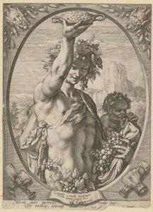 Bacchus, blad 1 i serien ”Bacchus, Venus och Ceres” av Hendrick Goltzius
