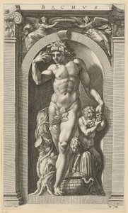 Bacchus, blad 7 i serien ”Åtta antika gudar” av Hendrick Goltzius