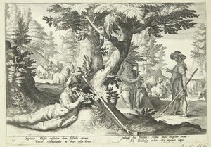Battus förvandlas till sten av Hendrick Goltzius