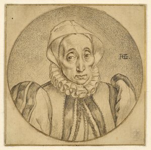 Bystbild av en äldre dam (Agatha Scholiers) av Hendrick Goltzius