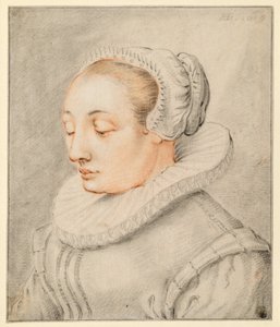 Bystporträtt av en ung kvinna med hätta av Hendrick Goltzius