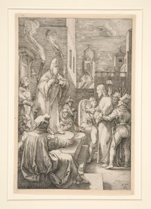 Kristus före Kaifas, från The Passion, #4 i en serie av 12 gravyrer av Hendrick Goltzius