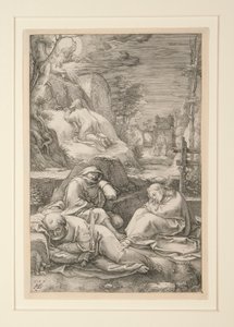 Kristus på Oljeberget (Agony in the Garden), från The Passion, #2 i en serie av 12 gravyrer av Hendrick Goltzius